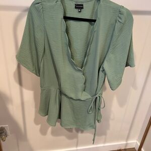 Light Green Scalloped Blouse with Tie Detail